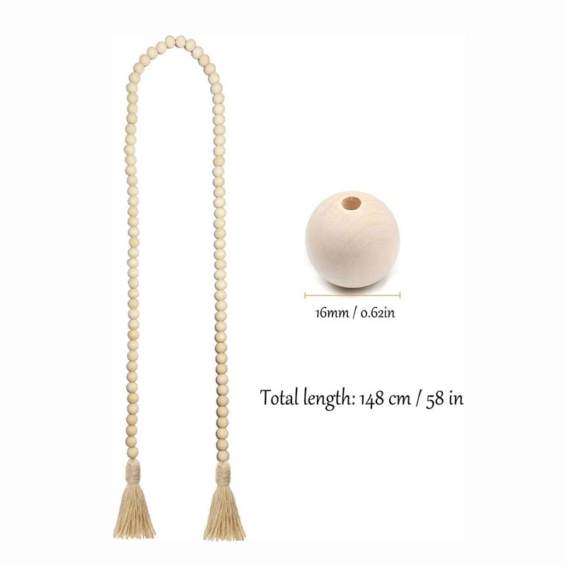 2pcs 58in Wood Bead Garland Rustic Country Decor Prayer Boho Beads Big Wall Hanging Decoration Wood Bead Garland with Tassels