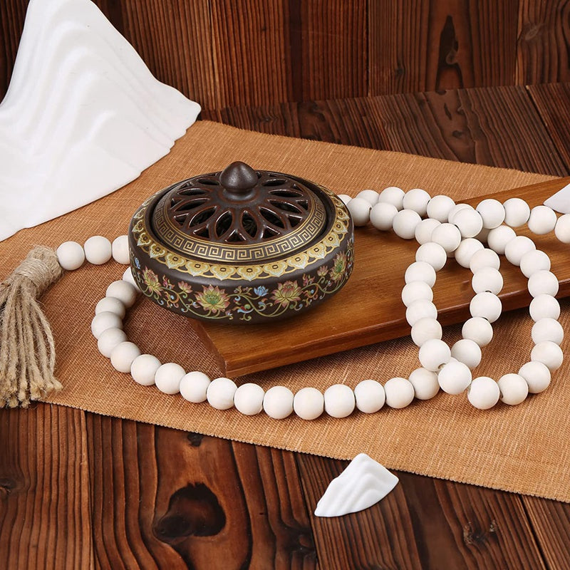 2pcs 58in Wood Bead Garland Rustic Country Decor Prayer Boho Beads Big Wall Hanging Decoration Wood Bead Garland with Tassels