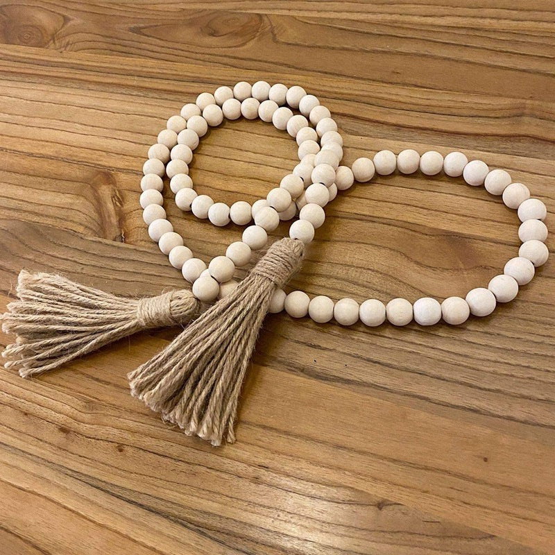 2pcs 58in Wood Bead Garland Rustic Country Decor Prayer Boho Beads Big Wall Hanging Decoration Wood Bead Garland with Tassels