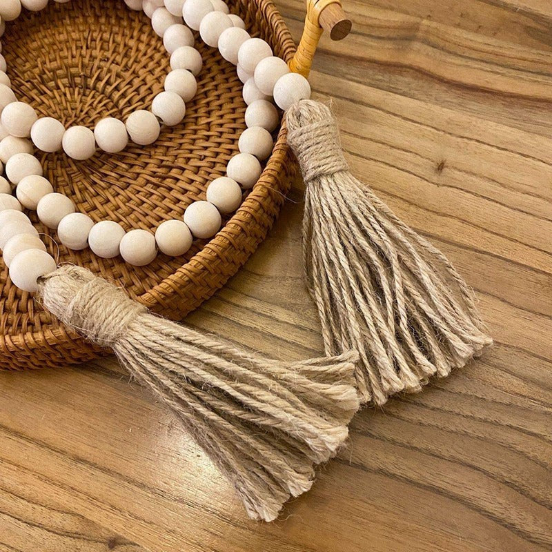 2pcs 58in Wood Bead Garland Rustic Country Decor Prayer Boho Beads Big Wall Hanging Decoration Wood Bead Garland with Tassels
